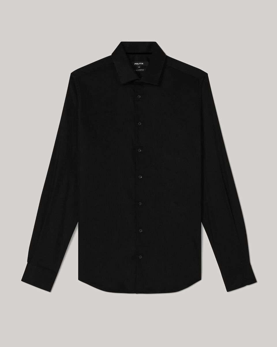 Slim Sateen Long Sleeve Shirt, Black, hi-res